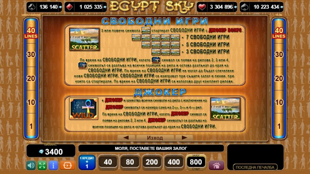 Egypt Sky Бонуси