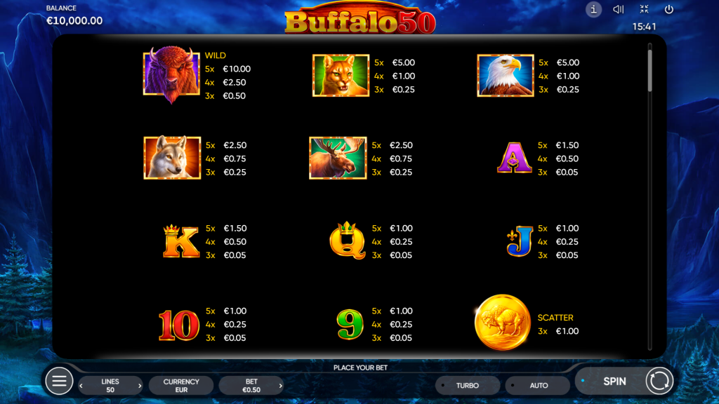 Buffalo 50 Slot Game Symbols