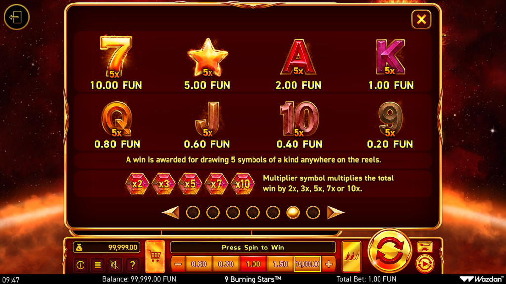 9 Burning Stars Slot Symbols
